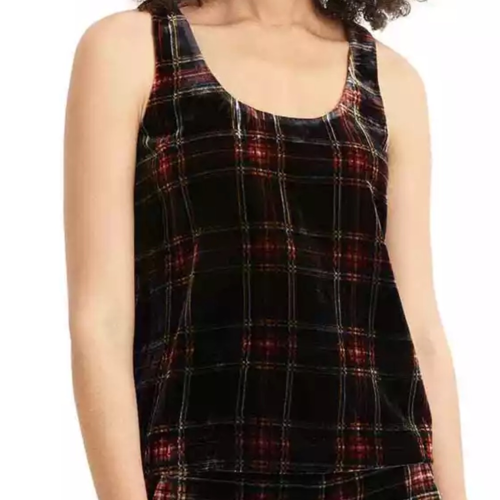 J Crew Tartan Plaid Velvet Tank Top, Red/Green Multi Size 6